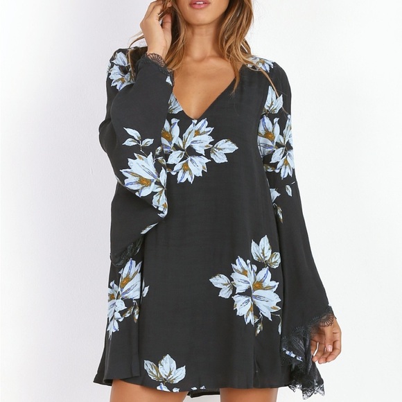Free People Dress Womens Small Wanderer Floral Lace Bell Sleeve Witchy Whimsy - Picture 4 of 10